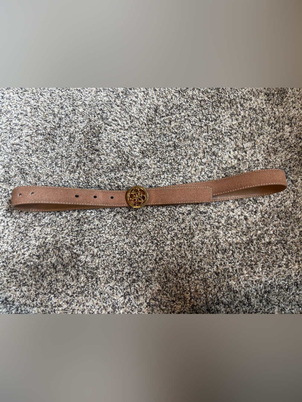 Guess Brown Leather Belt with Gold Logo Buckle
